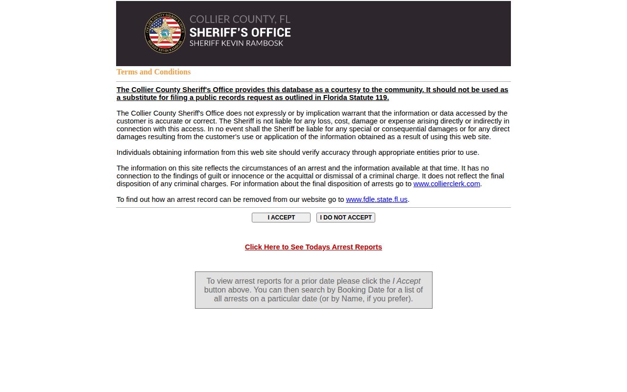 Collier County Sheriff arrest and warrant search